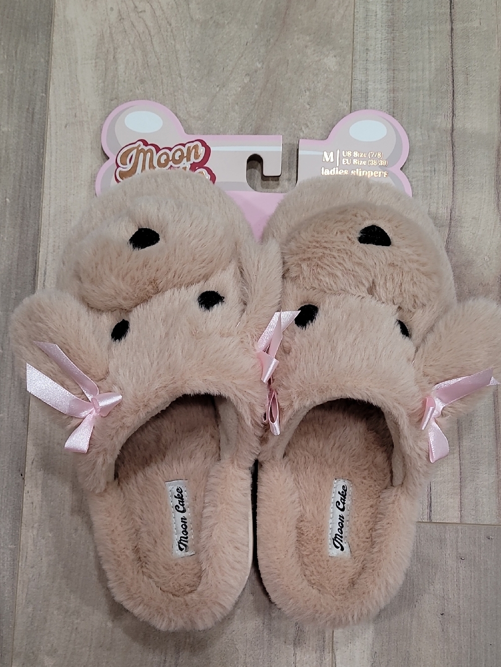 Ladies' Pink Plush Bear Slippers